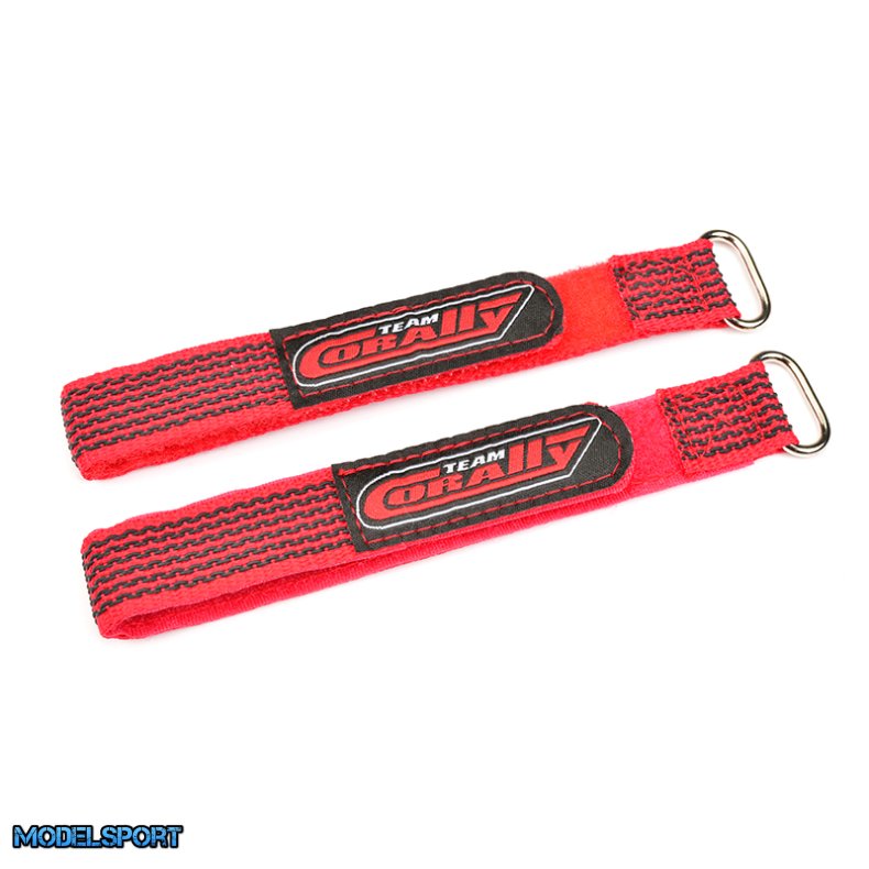 Team Corally - Pro Battery Straps - 250x20mm - Metal Buckle - Silicone Anti-Slip Strings - Red - 2 pcs