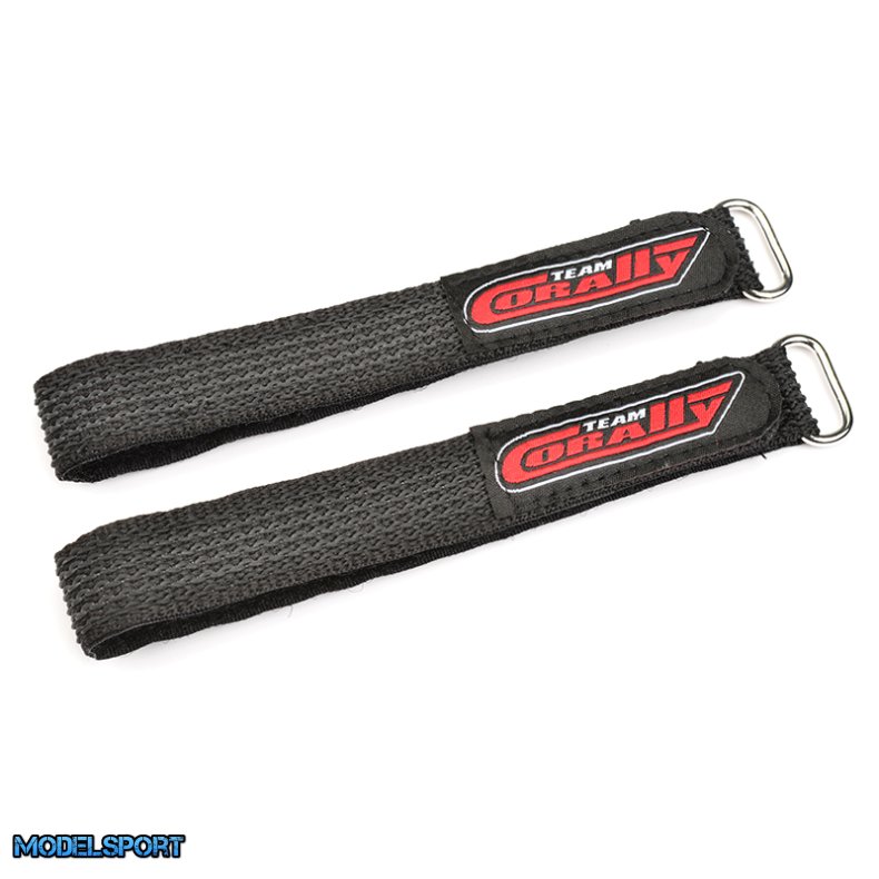 Team Corally - Pro Battery Straps - 300x20mm - Metal Buckle - Silicone Anti-Slip Strings - Black - 2 pcs
