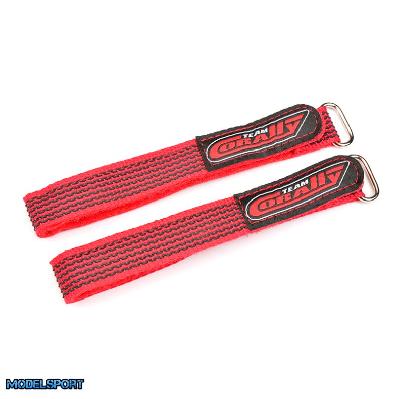 Team Corally - Pro Battery Straps - 300x20mm - Metal Buckle - Silicone Anti-Slip Strings - Red - 2 pcs