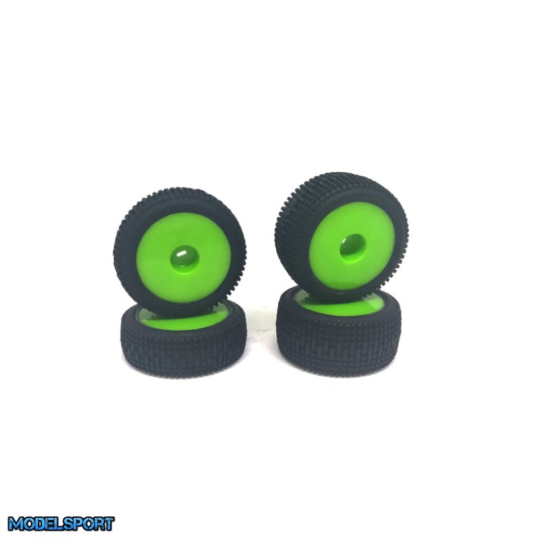 Carisma RC - GT24B MINI PINS RALLY TIRES SET MOUNTED (GREEN)