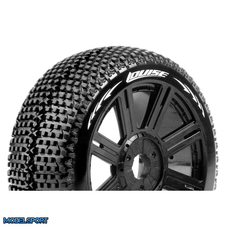 Louise RC - B-TURBO - 1-8 Buggy Tire Set - Mounted - Soft - Black Spoke Wheels - Hex 17mm - L-T3104SB