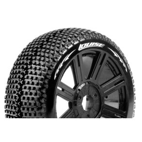 Louise RC - B-TURBO - 1-8 Buggy Tire Set - Mounted - Super Soft - Black Spoke Wheels - Hex 17mm - L-T3104VB