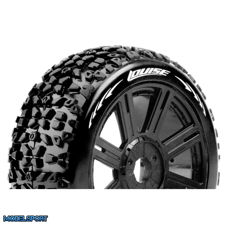 Louise RC - B-MAZINGER - 1-8 Buggy Tire Set - Mounted - Soft - Black Spoke Wheels - Hex 17mm - L-T3108SB