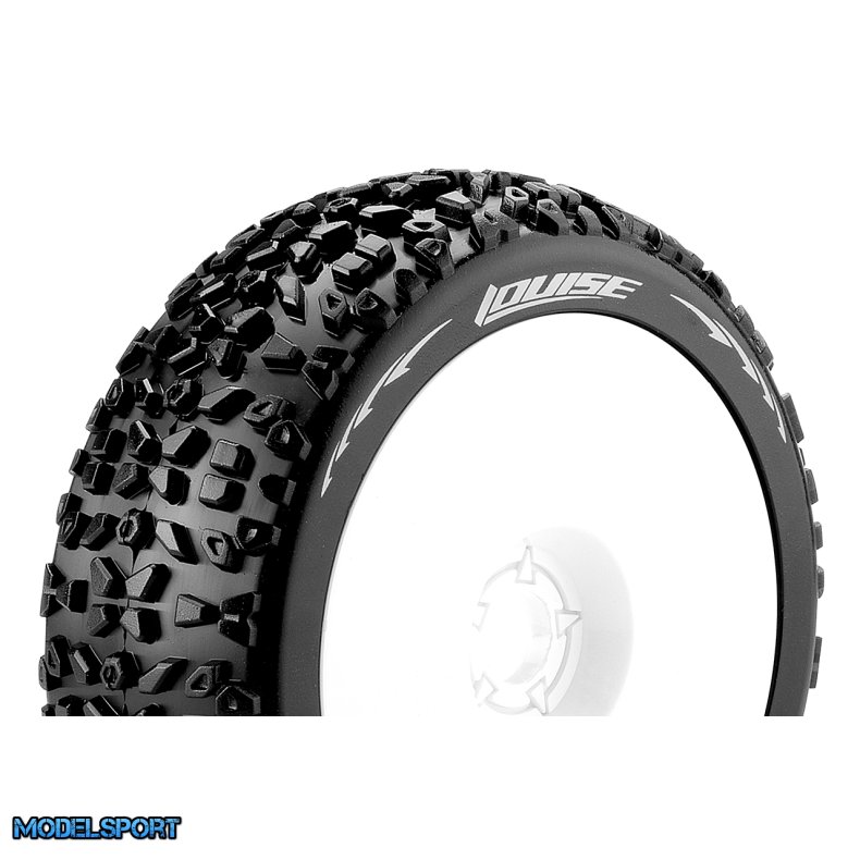 Louise RC - B-MAZINGER - 1-8 Buggy Tire Set - Mounted - Soft - White Wheels - Hex 17mm - L-T3108SW