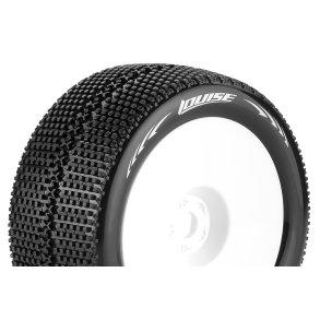 Louise RC - T-TURBO - 1-8 Truggy Tire Set - Mounted - Soft - White Wheels - 0-Offset - Hex 17mm - L-T3112SW