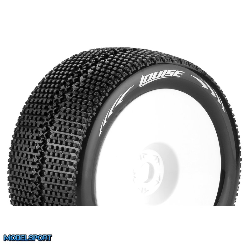 Louise RC - T-TURBO - 1-8 Truggy Tire Set - Mounted - Soft - White Wheels - 1/2"-Offset - Hex 17mm - L-T3112SWH