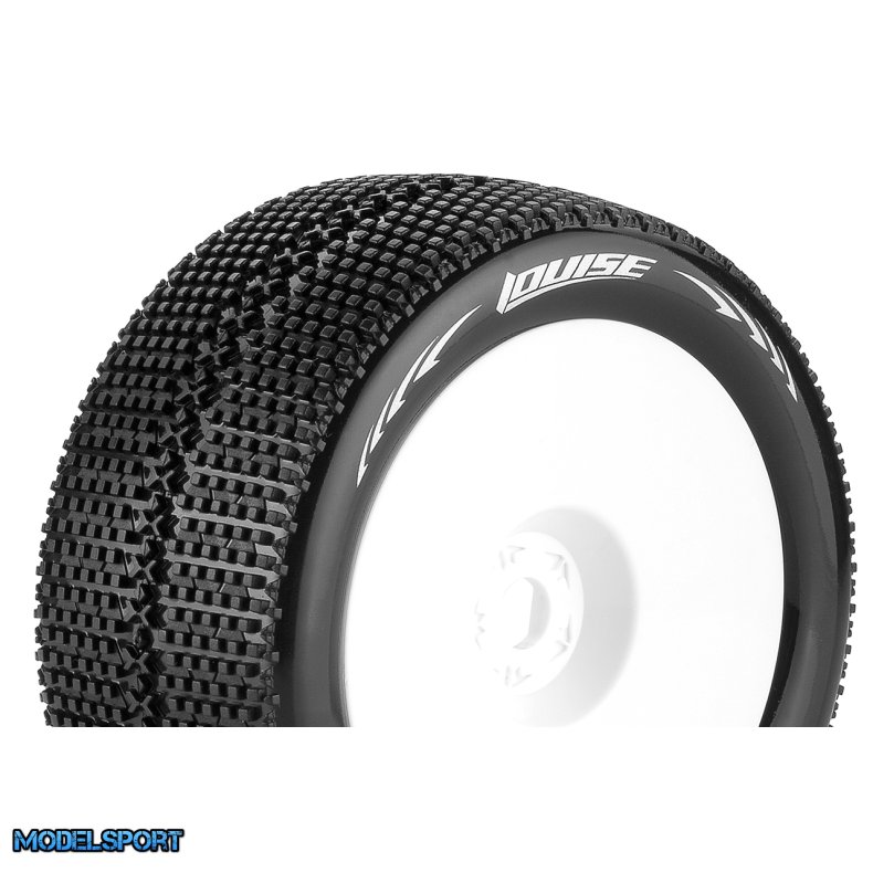Louise RC - T-TURBO - 1-8 Truggy Tire Set - Mounted - Super Soft - White Wheels - 0-Offset - Hex 17mm - L-T3112VW