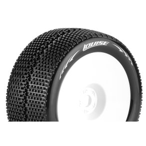 Louise RC - T-TURBO - 1-8 Truggy Tire Set - Mounted - Super Soft - White Wheels - 1/2