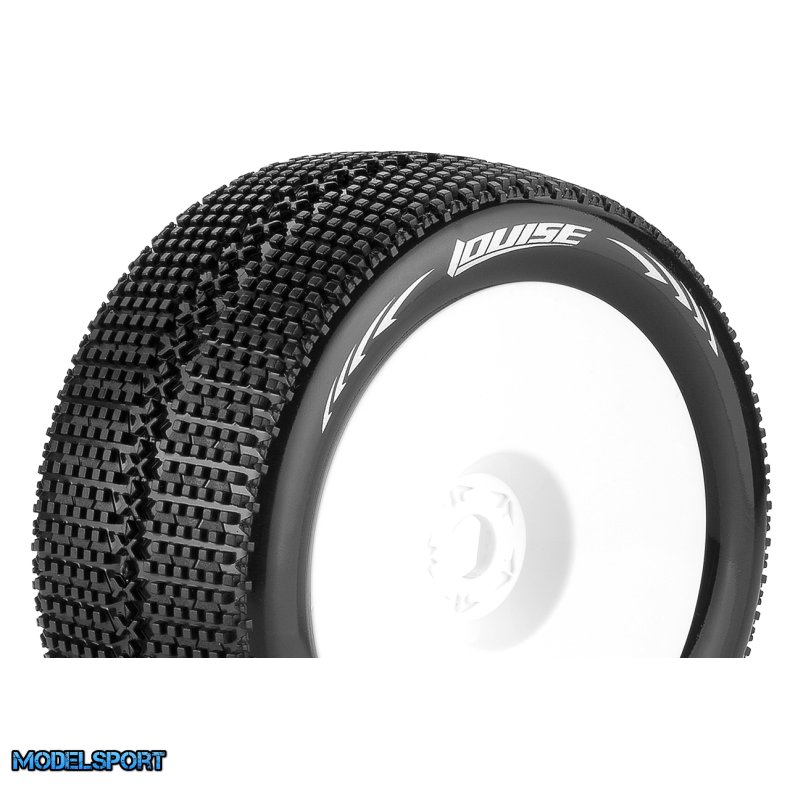 Louise RC - T-TURBO - 1-8 Truggy Tire Set - Mounted - Super Soft - White Wheels - 1/2"-Offset - Hex 17mm - L-T3112VWH