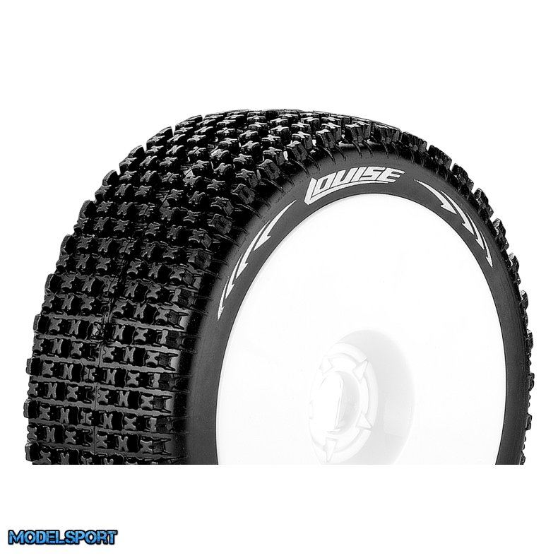 Louise RC - B-PIRATE - 1-8 Buggy Tire Set - Mounted - Soft - White Wheels - Hex 17mm - L-T3126SW