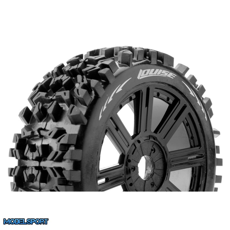 Louise RC - B-PIONEER - 1-8 Buggy Tire Set - Mounted - Soft - Black Spoke Wheels - Hex 17mm - L-T3130SB
