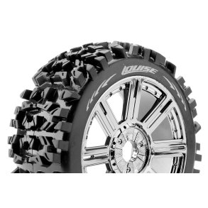 Louise RC - B-PIONEER - 1-8 Buggy Tire Set - Mounted - Soft - Black-Chrome Spoke Wheels - Hex 17mm - L-T3130SBC