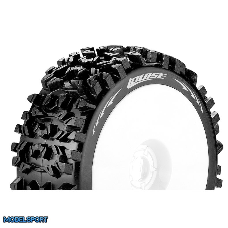Louise RC - B-PIONEER - 1-8 Buggy Tire Set - Mounted - Soft - White Wheels - Hex 17mm - L-T3130SW