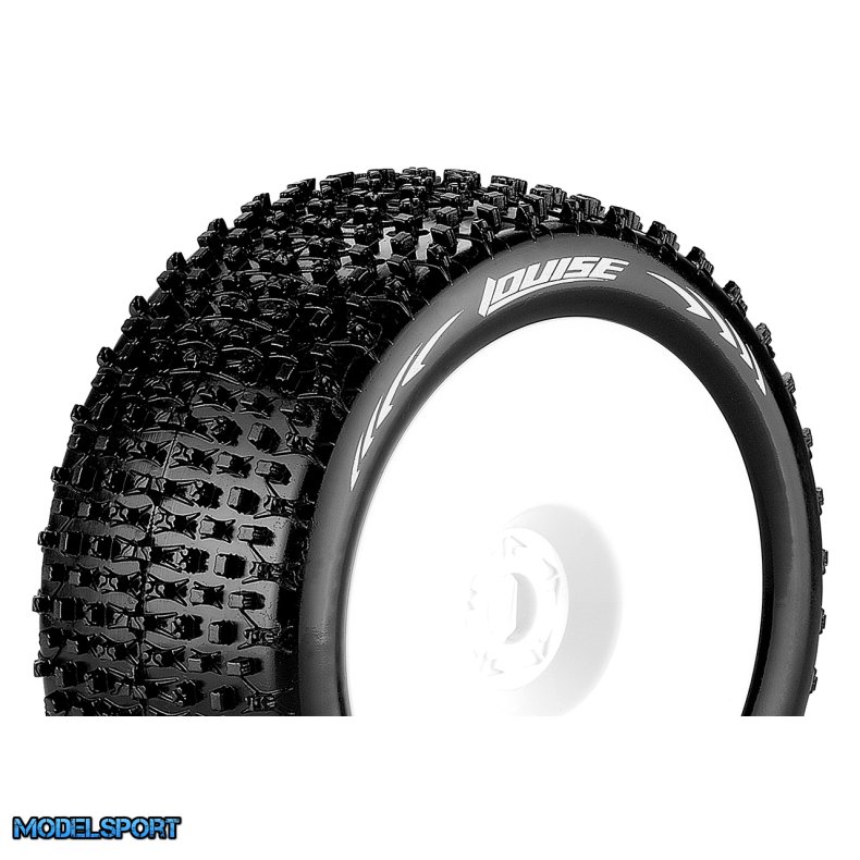 Louise RC - T-PIRATE - 1-8 Truggy Tire Set - Mounted - Soft - White Wheels - 0-Offset - Hex 17mm - L-T3134SW
