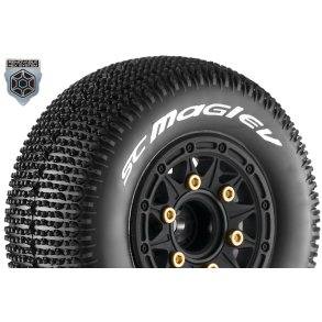 Louise RC - SC-MAGLEV - 1-10 Short Course Tire Set - Mounted - Soft - Black Wheels - Removable 1-10 SC Hex - 12, 14, 17mm - L-T3145SB