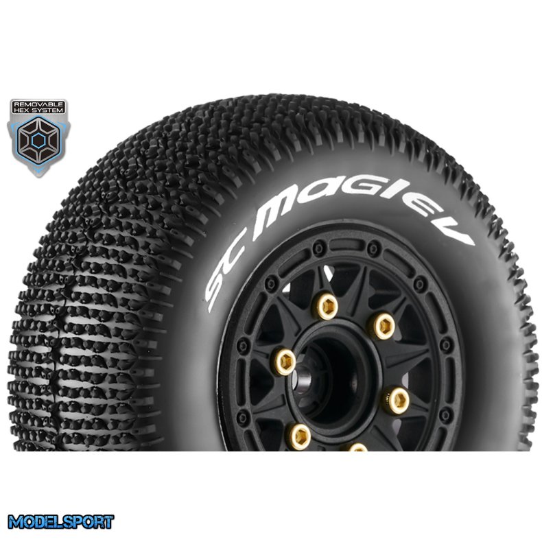 Louise RC - SC-MAGLEV - 1-10 Short Course Tire Set - Mounted - Soft - Black Wheels - Removable 1-10 SC Hex - 12, 14, 17mm - L-T3145SB