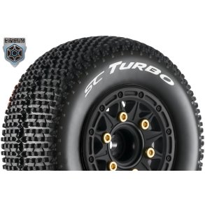 Louise RC - SC-TURBO - 1-10 Short Course Tire Set - Mounted - Soft - Black Wheels - Removable 1-10 SC Hex - 12, 14, 17mm - L-T3147SB