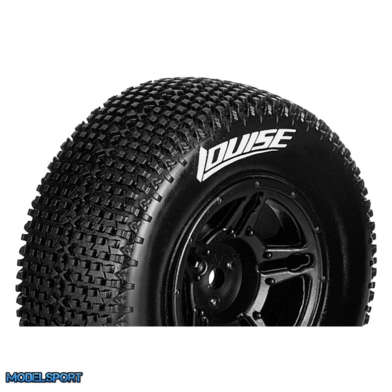 Louise RC - SC-TURBO - 1-10 Short Course Tire Set - Mounted - Super Soft - Black Wheels - Losi TEN-SCTE 4X4 - L-T3147VBLA