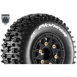 Louise RC - SC-PIONEER - 1-10 Short Course Tire Set - Mounted - Soft - Black Wheels - Removable 1-10 SC Hex - 12, 14, 17mm - L-T3148SB