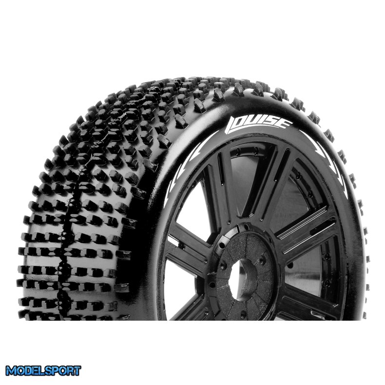 Louise RC - B-HORNET - 1-8 Buggy Tire Set - Mounted - Soft - Black Spoke Wheels - Hex 17mm - L-T3150SB