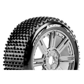 Louise RC - B-HORNET - 1-8 Buggy Tire Set - Mounted - Soft - Black-Chrome Spoke Wheels - Hex 17mm - L-T3150SBC