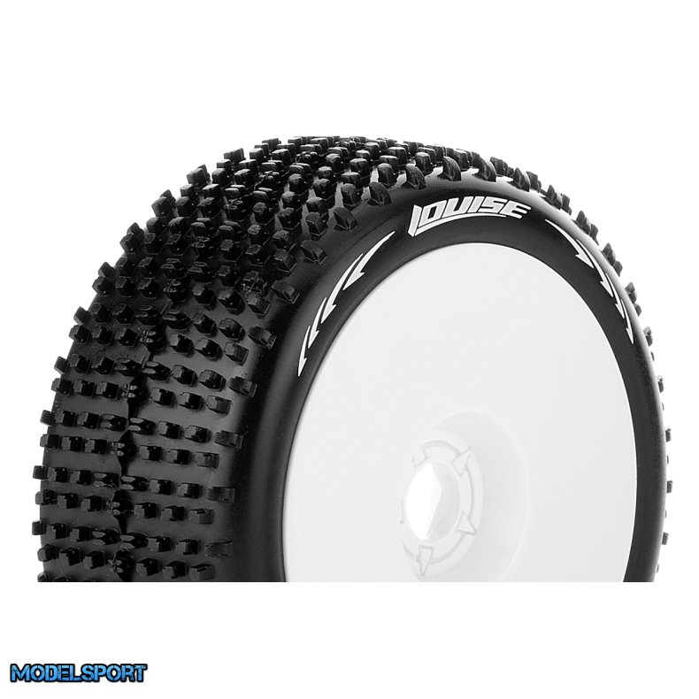 Louise RC - B-HORNET - 1-8 Buggy Tire Set - Mounted - Soft - White Wheels - Hex 17mm - L-T3150SW