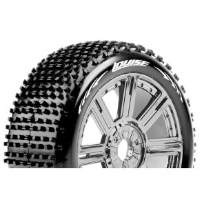 Louise RC - B-HORNET - 1-8 Buggy Tire Set - Mounted - Super Soft - Black-Chrome Spoke Wheels - Hex 17mm - L-T3150VBC