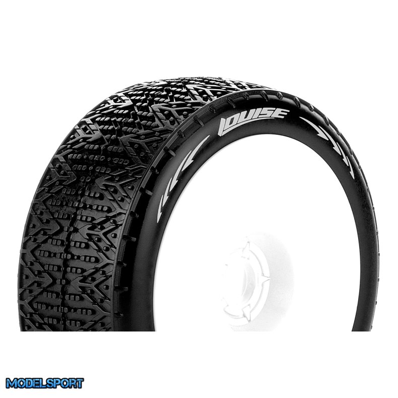 Louise RC - B-PHANTOM - 1-8 Buggy Tire Set - Mounted - Super Soft - White Wheels - Hex 17mm - L-T3152VW