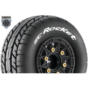 Louise RC - SC-ROCKET - 1-10 Short Course Tire Set - Mounted - Soft - Black Wheels - Removable 1-10 SC Hex - 12, 14, 17mm - L-T3154SB