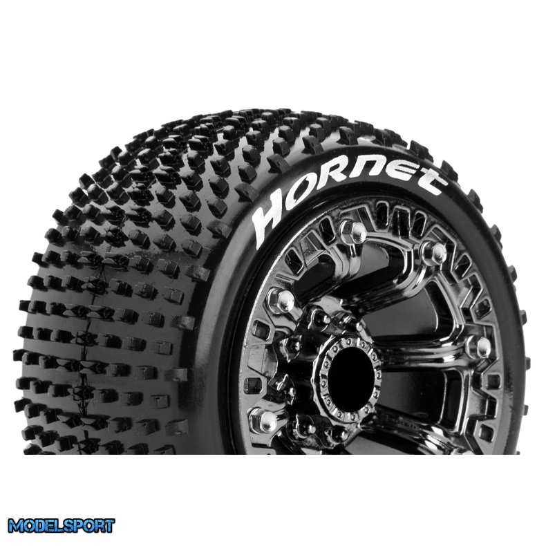 Louise RC - ST-HORNET - 1-16 Truck Tire Set - Mounted - Sport - Black Chrome 2.2 Wheels - Hex 12mm - L-T3172SBC
