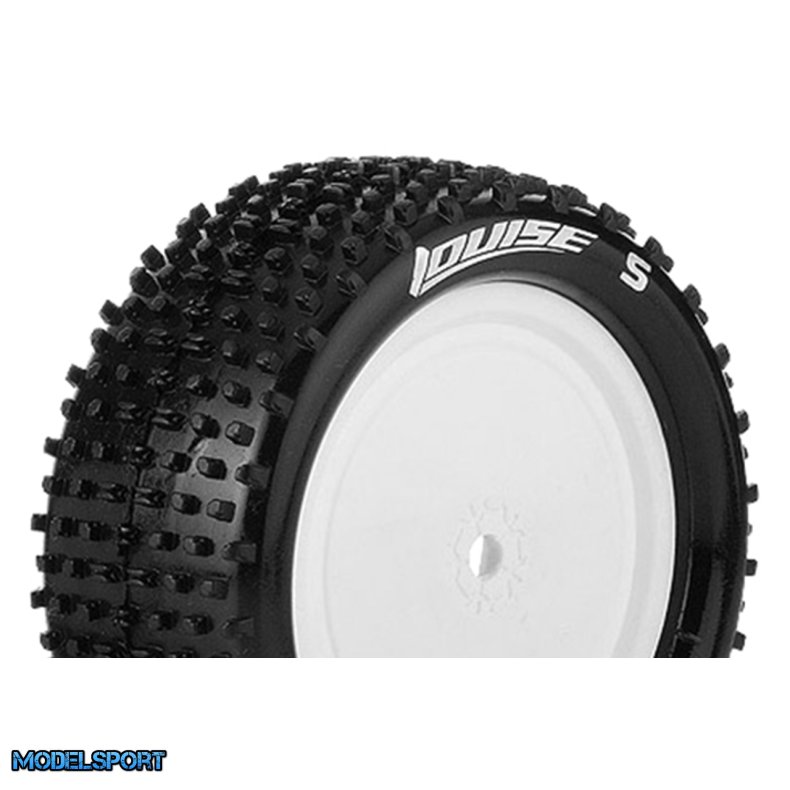 Louise RC - E-HORNET - 1-10 Buggy Tire Set - Mounted - Super Soft - White Wheels - Hex 12mm - 4WD - Rear - L-T3172VWKR