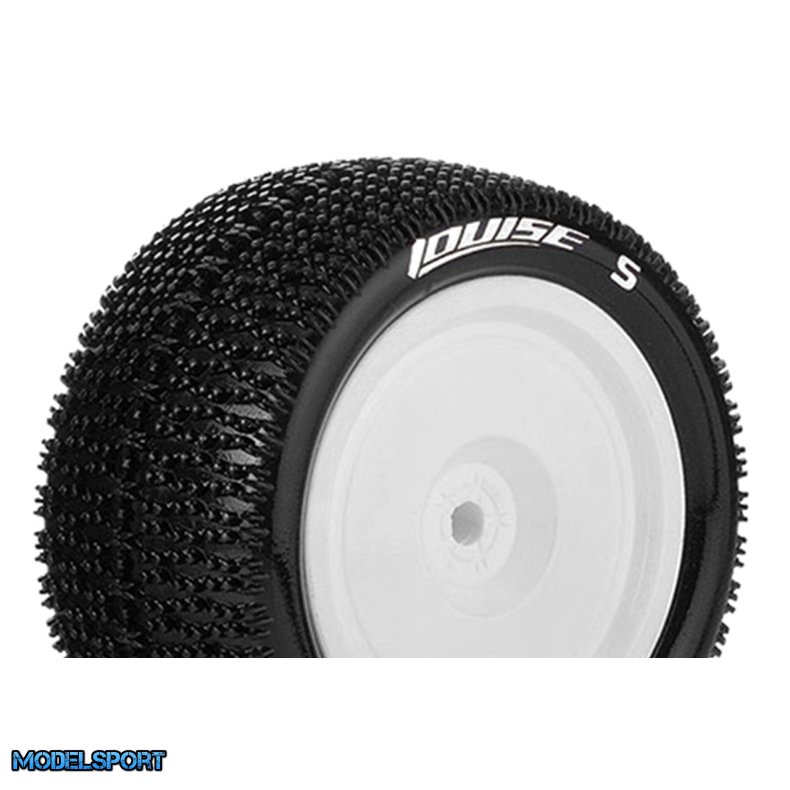 Louise RC - E-MAGLEV - 1-10 Buggy Tire Set - Mounted - Soft - White Wheels - Hex 12mm - 4WD - Rear - L-T3176SWKR