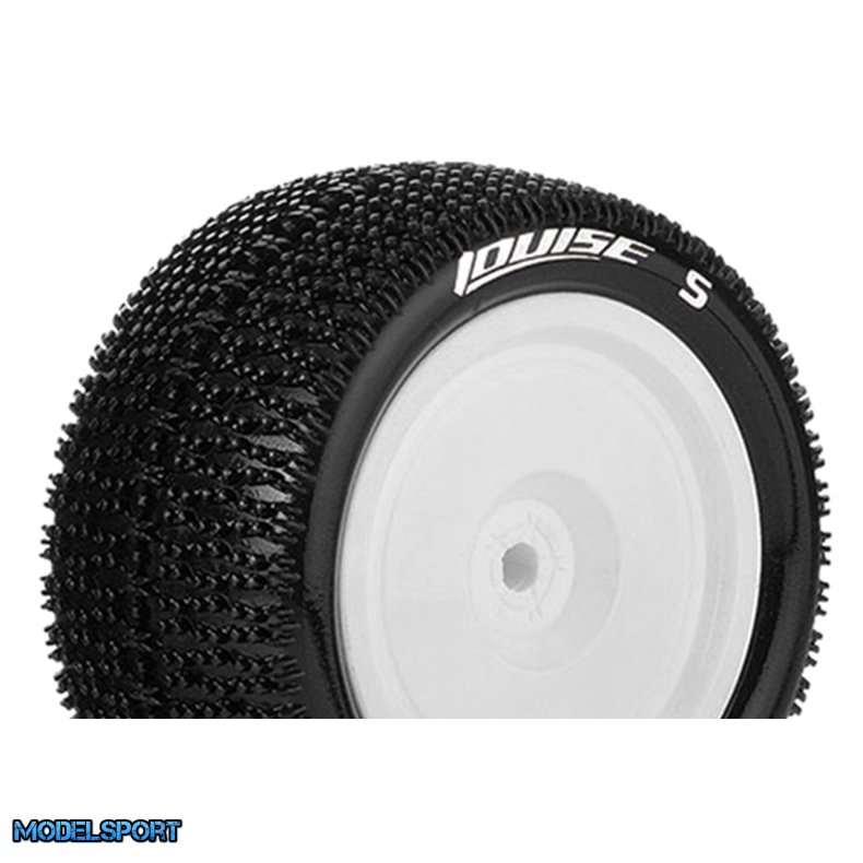 Louise RC - E-MAGLEV - 1-10 Buggy Tire Set - Mounted - Super Soft - White Wheels - Hex 12mm - 4WD - Rear - L-T3176VWKR