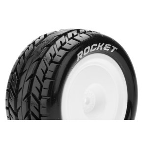 Louise RC - E-ROCKET - 1-10 Buggy Tire Set - Mounted - Soft - White Wheels - Hex 12mm - 4WD - Rear - L-T3188SWKR