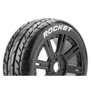 Louise RC - B-ROCKET - 1-8 Buggy Tire Set - Mounted - Soft - Black Spoke Wheels - Hex 17mm - L-T3190SB