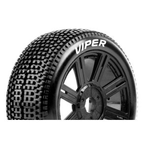 Louise RC - B-VIPER-JA - 1-8 Buggy Tire Set - Mounted - Soft - Black Spoke Wheels - Hex 17mm - L-T3194SB