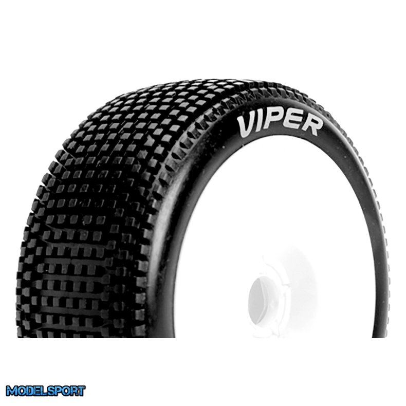 Louise RC - B-VIPER-JA - 1-8 Buggy Tire Set - Mounted - Soft - White Wheels - Hex 17mm - L-T3194SW