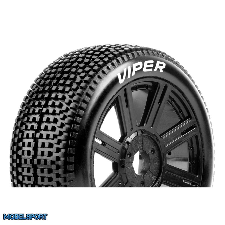 Louise RC - B-VIPER-JA - 1-8 Buggy Tire Set - Mounted - Super Soft - Black Spoke Wheels - Hex 17mm - L-T3194VB