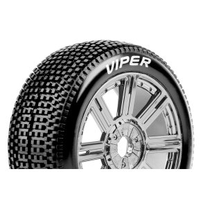 Louise RC - B-VIPER-JA - 1-8 Buggy Tire Set - Mounted - Super Soft - Black-Chrome Spoke Wheels - Hex 17mm - L-T3194VBC
