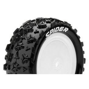Louise RC - E-SPIDER - 1-10 Buggy Tire Set - Mounted - Soft - White Wheels - Hex 12mm - 4WD - Front - L-T3198SWKF