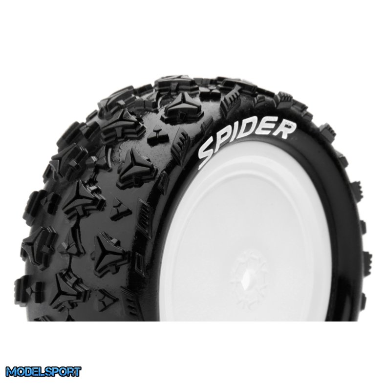 Louise RC - E-SPIDER - 1-10 Buggy Tire Set - Mounted - Soft - White Wheels - Hex 12mm - 4WD - Front - L-T3198SWKF