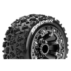 Louise RC - ST-SPIDER - 1-16 Truck Tire Set - Mounted - Sport - Black Chrome 2.2 Wheels - Hex 12mm - L-T3200SBC