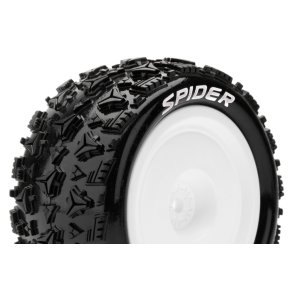 Louise RC - E-SPIDER - 1-10 Buggy Tire Set - Mounted - Soft - White Wheels - Hex 12mm - 4WD - Rear - L-T3200SWKR
