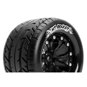 Louise RC - MT-ROCKET - 1-10 Monster Truck Tire Set - Mounted - Sport - Black 2.8 Wheels - 0-Offset - Hex 12mm - L-T3201SB
