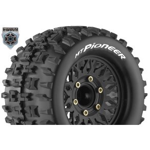 Louise RC - MT-PIONEER - 1-10 Monster Truck Tire Set - Mounted - Sport - Black Wheels - Removable HEX 12 Narrow, 12 Wide, 14, 17mm - L-T3202SX