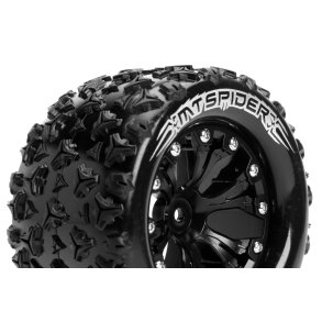Louise RC - MT-SPIDER - 1-10 Monster Truck Tire Set - Mounted - Sport - Black 2.8 Wheels - 0-Offset - Hex 12mm - L-T3203SB