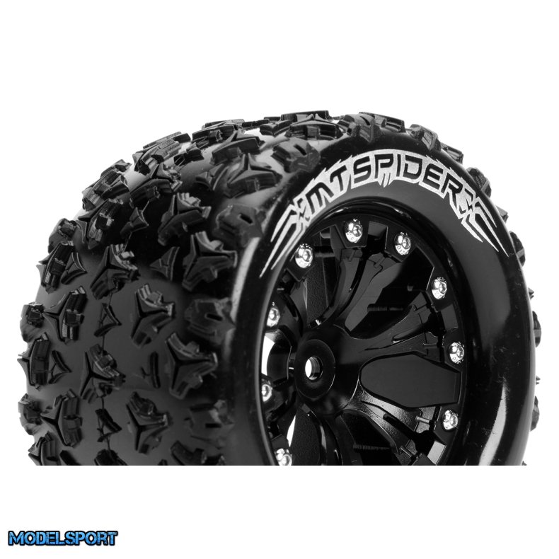 Louise RC - MT-SPIDER - 1-10 Monster Truck Tire Set - Mounted - Sport - Black 2.8 Wheels - 1/2-Offset - Hex 12mm - L-T3203SBH