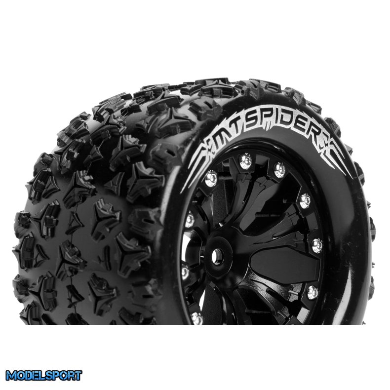 Louise RC - MT-SPIDER - 1-10 Monster Truck Tire Set - Mounted - Sport - Black 2.8 Wheels - Hex 14mm - L-T3203SBM