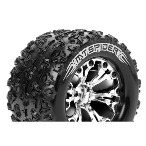 Louise RC - MT-SPIDER - 1-10 Monster Truck Tire Set - Mounted - Sport - Chrome 2.8 Wheels - 0-Offset - Hex 12mm - L-T3203SC