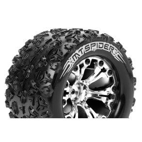 Louise RC - MT-SPIDER - 1-10 Monster Truck Tire Set - Mounted - Sport - Chrome 2.8 Wheels - 1/2-Offset - Hex 12mm - 1 pair - L-T3203SCH
